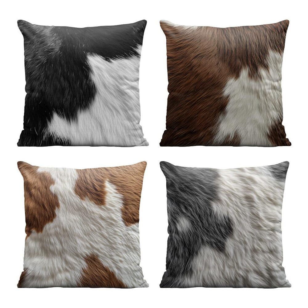 9594 Cow Print Pillow Covers 18x18 Inch Set of 4, Texture Ｗild Animal Fur